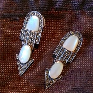 Vintage Art Deco Sterling Sterling Opal Marcasite Earrings